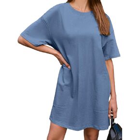 BerryGo Women's Casual Summer Cotton T Shirt Dress Crew Neck Loose Beach Mini Tshirt Tunic Dresses with Pockets