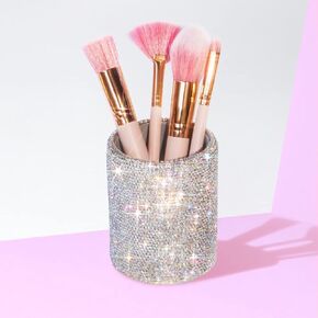 TISHAA Bling Bling Spark Crystal حامل القلم حامل صندوق منظم للمكتب والمكتب والمكتب المنزلي يتلقى حافظة (كريستال أبيض مربع)