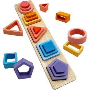 Montessori Toys for 1 2 3Year Old Boys Girls-Wooden Sorting & Stacking Toys for Baby Toddlers,Educational Shape Color Sorter Preschool Kids Gifts