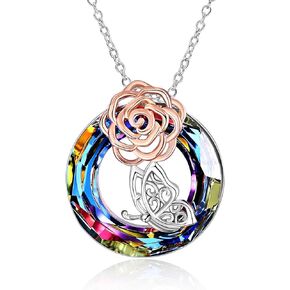 YFN Sterling Silver Nature Jewelry Flower Necklace With Insects Crystal Jewelry Snowflake Pendant For Women Girls