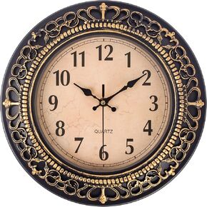 Vintage Wall Clocks for Living Room Decor, 12 in Small Kitchen Wall Clock Battery Operated, Silent Rustic Retro Mid-Century Decorative Wall Clock for Office/Bathroom/Bedroom, Black Golden