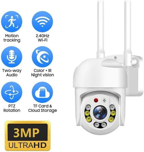 3MP Security Camera Outdoor WiFi Bullet Surveillance Cameras 360° View, Surveillance Cameras with Motion Detection,Waterproof Full Color Night Vision in Kuwait