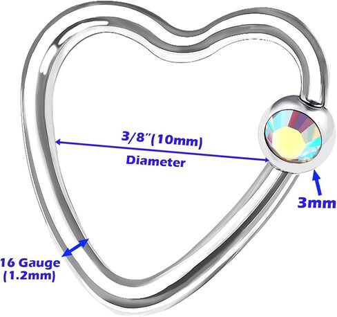 4 قطعة القلب الصلب 16 جرام الأسير الحاجز الدائري ثقب المجوهرات الزنمة الأنف الحاجز الحاجب الغضروف 3 مللي متر كريستال الكرة المزيد من الخيارات in Kuwait