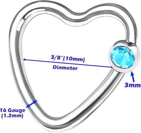 4 قطعة القلب الصلب 16 جرام الأسير الحاجز الدائري ثقب المجوهرات الزنمة الأنف الحاجز الحاجب الغضروف 3 مللي متر كريستال الكرة المزيد من الخيارات in Kuwait