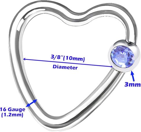 4 قطعة القلب الصلب 16 جرام الأسير الحاجز الدائري ثقب المجوهرات الزنمة الأنف الحاجز الحاجب الغضروف 3 مللي متر كريستال الكرة المزيد من الخيارات in Kuwait