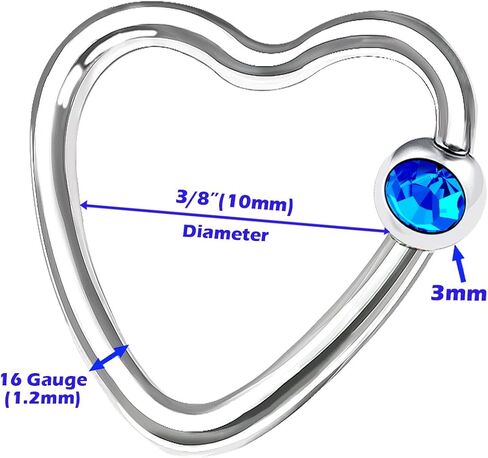 4 قطعة القلب الصلب 16 جرام الأسير الحاجز الدائري ثقب المجوهرات الزنمة الأنف الحاجز الحاجب الغضروف 3 مللي متر كريستال الكرة المزيد من الخيارات in Kuwait