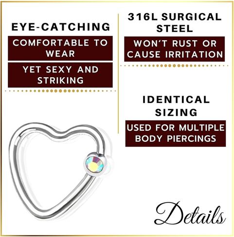 4 قطعة القلب الصلب 16 جرام الأسير الحاجز الدائري ثقب المجوهرات الزنمة الأنف الحاجز الحاجب الغضروف 3 مللي متر كريستال الكرة المزيد من الخيارات in Kuwait