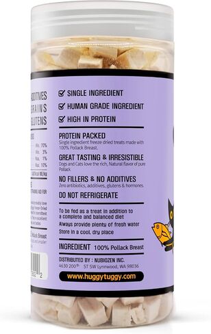 Freeze Dried Treats Pollack Fish for Dog and Cat - Natural Single Ingredient, Pet Food Pet Treat High Protein - No Fillers, Preservatives, or Additives, Gluten and Grain Free - 3.35 Oz in Saudi Arabia
