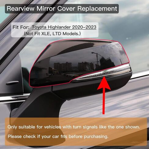 Left Driver Side Mirror Cover Cap Compatible with Toyota Highlander 2020-2023 Shiny Black in Saudi Arabia