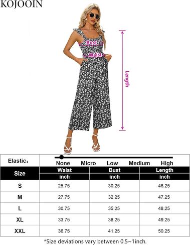 KOJOOIN Women's Casual Floral Sleeveless Jumpsuits Smocked Tank Top Square Neck Belt Wide Leg Jumpsuit Rompers with Pockets in Saudi Arabia