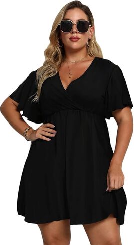 Women's Plus Size Summer Dress Striped Print Wrap V Neck Short Sleeve A Line Spring Dress in Saudi Arabia