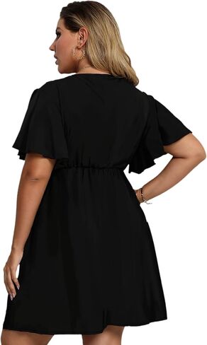 Women's Plus Size Summer Dress Striped Print Wrap V Neck Short Sleeve A Line Spring Dress in Saudi Arabia
