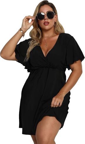 Women's Plus Size Summer Dress Striped Print Wrap V Neck Short Sleeve A Line Spring Dress in Saudi Arabia