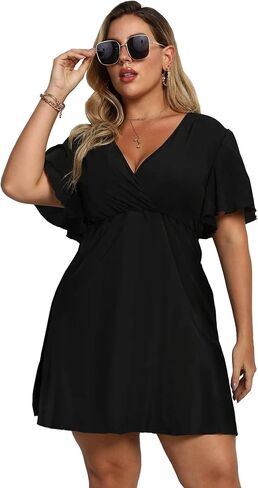 Women's Plus Size Summer Dress Striped Print Wrap V Neck Short Sleeve A Line Spring Dress in Saudi Arabia