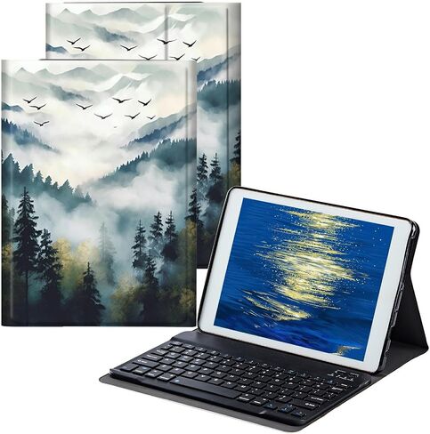 Keyboard Case for Kindle Fire HD 8 & Fire HD 8 Plus Tablet (12th Generation 2022 & 10th Generation 2020 Release) Slim Smart Stand Cover with Detachable Wireless Bluetooth Keyboard,Abstract Sun Leaf in Saudi Arabia