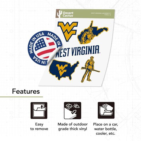 West Virginia University Sticker WVU Mountaineers Stickers Vinyl Decals Laptop Water Bottle Car T2 (Type 2-3) in Saudi Arabia