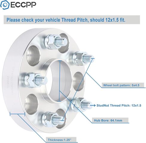 ECCPP 4 قطع 5 فواصل عجلات العروة 5x4.5 إلى 5x4.5 12x1.5 64.1 مم 1.5 بوصة فضية متوافقة مع 2006-2019 لفواصل العجلات المدنية 2012-2015 لفواصل العجلات Crosstour 1997-2019 لفواصل العجلات CR-V in Saudi Arabia