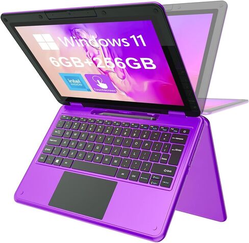 كمبيوتر محمول AWOW Purple مقاس 11.6 بوصة FHD 2 في 1 يعمل باللمس، ومعالج N3450 وذاكرة وصول عشوائي 8 جيجابايت وذاكرة تخزين 256 جيجابايت M.2 SSD للأطفال قابل للتحويل بنظام Windows in Kuwait