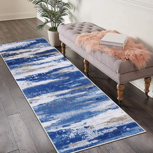 GAOMON 2x6 Long Hallway Runner Rug Machine Washable Kitchen Runner Rug Colorful Modern Abstract Area Rug Indoor Throw Floor Carpet for Living Room Bedroom Laundry, 2' x 6' Blue in Saudi Arabia