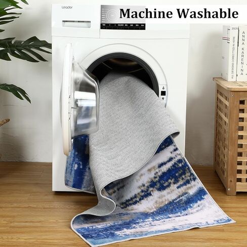 GAOMON 2x6 Long Hallway Runner Rug Machine Washable Kitchen Runner Rug Colorful Modern Abstract Area Rug Indoor Throw Floor Carpet for Living Room Bedroom Laundry, 2' x 6' Blue in Saudi Arabia