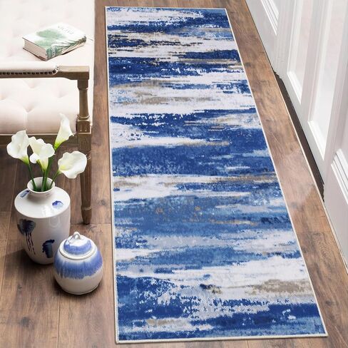 GAOMON 2x6 Long Hallway Runner Rug Machine Washable Kitchen Runner Rug Colorful Modern Abstract Area Rug Indoor Throw Floor Carpet for Living Room Bedroom Laundry, 2' x 6' Blue in Saudi Arabia