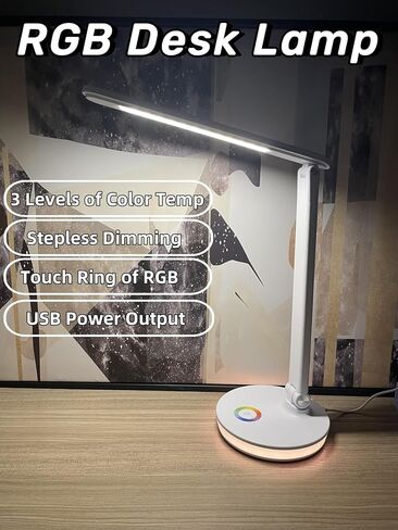 RGB Desk Lamp with Flexible Arm, 3-Level Color Temperature, USB Port, White, stepless dimming, RGB Light Strip, Gaming LED Light (Black) in Saudi Arabia