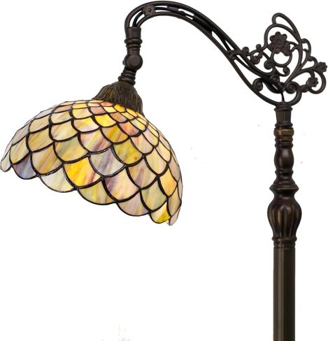 Tiffany Floor Lamp Stained Glass Orange Red Rose Arched Reading Light Gooseneck Adjustable Corner Standing Lamp 10X16X64 Inch for Bedroom Living Room Home Office in Saudi Arabia