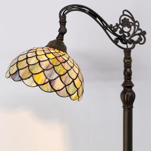 Tiffany Floor Lamp Stained Glass Orange Red Rose Arched Reading Light Gooseneck Adjustable Corner Standing Lamp 10X16X64 Inch for Bedroom Living Room Home Office in Saudi Arabia