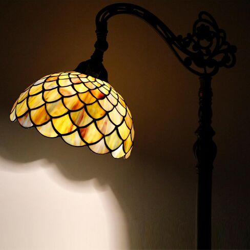 Tiffany Floor Lamp Stained Glass Orange Red Rose Arched Reading Light Gooseneck Adjustable Corner Standing Lamp 10X16X64 Inch for Bedroom Living Room Home Office in Saudi Arabia