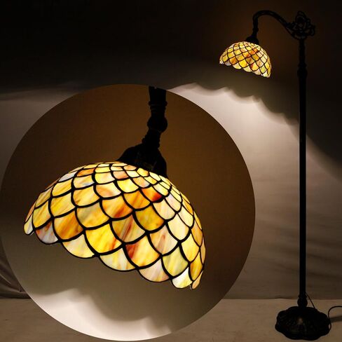 Tiffany Floor Lamp Stained Glass Orange Red Rose Arched Reading Light Gooseneck Adjustable Corner Standing Lamp 10X16X64 Inch for Bedroom Living Room Home Office in Saudi Arabia