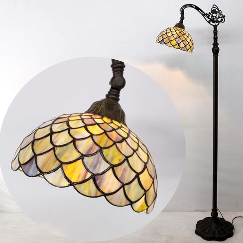 Tiffany Floor Lamp Stained Glass Orange Red Rose Arched Reading Light Gooseneck Adjustable Corner Standing Lamp 10X16X64 Inch for Bedroom Living Room Home Office in Saudi Arabia