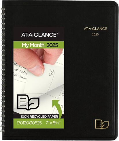 AT-A-GLANCE 2025 Planner, Monthly, 7" x 8-3/4", Medium, Recycled, Black (70120G0525) in Saudi Arabia