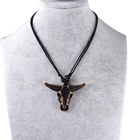 Western Cowboy Necklace for Men Women Leather Necktie Rope Cord Pendant Necklace Braided Tribal Necklace Bohemian Ox Head Shape Cow Animal Pendant Necklaces Vintage Bull Head Ethnic Necklace Vacation Beach Statement Jewelry in Saudi Arabia