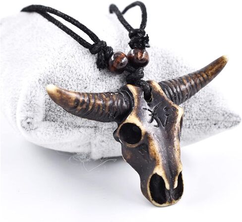 Western Cowboy Necklace for Men Women Leather Necktie Rope Cord Pendant Necklace Braided Tribal Necklace Bohemian Ox Head Shape Cow Animal Pendant Necklaces Vintage Bull Head Ethnic Necklace Vacation Beach Statement Jewelry in Saudi Arabia