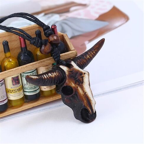 Western Cowboy Necklace for Men Women Leather Necktie Rope Cord Pendant Necklace Braided Tribal Necklace Bohemian Ox Head Shape Cow Animal Pendant Necklaces Vintage Bull Head Ethnic Necklace Vacation Beach Statement Jewelry in Saudi Arabia