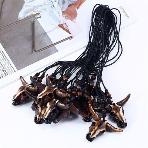 Western Cowboy Necklace for Men Women Leather Necktie Rope Cord Pendant Necklace Braided Tribal Necklace Bohemian Ox Head Shape Cow Animal Pendant Necklaces Vintage Bull Head Ethnic Necklace Vacation Beach Statement Jewelry in Saudi Arabia