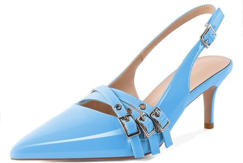 Eldof Women Slingback Heels Eyelet Buckle Strap Pointed Toe Slip On Kitten Heel Pumps Shoes Dressy 2.5 Inches in Kuwait