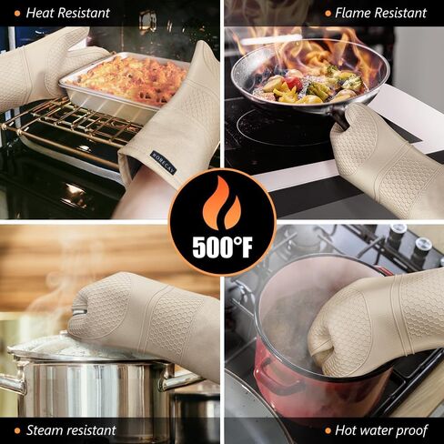 Rorecay Extra Long Oven Mitts and Pot Holders Sets: Heat Resistant Silicone Oven Mittens with Mini Oven Gloves Hot Pads Potholders for Kitchen Baking Cooking, Quilted Liner, Pack of 6 (Bermuda Teal) in Kuwait