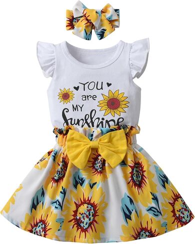 Derouetkia Baby Girl Clothes Summer Ruffle Sleeve Romper Skirt Headband Infant Girls Outfits Sets in Saudi Arabia