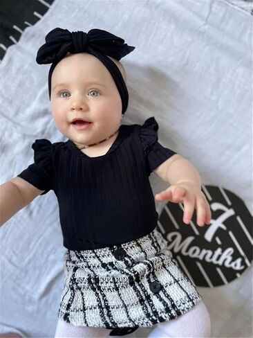 Derouetkia Baby Girl Clothes Summer Ruffle Sleeve Romper Skirt Headband Infant Girls Outfits Sets in Kuwait