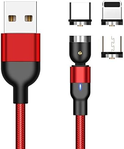 540 Degree Rotating 3 in 1 Magnetic Cable Fast Charging (200cm/6.5, Purple) in Saudi Arabia