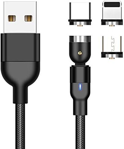 540 Degree Rotating 3 in 1 Magnetic Cable Fast Charging (200cm/6.5, Purple) in Saudi Arabia