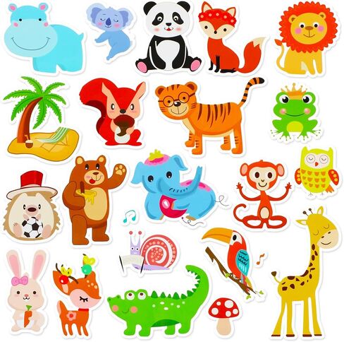21Pcs Cute Animals Stickers, Waterproof Zoo Animals Decals, Removable Reusable Cartoon Stickers for Kids Adults Classroom Home Nursery Airplane Birthday Party Supplies Decorations in Kuwait
