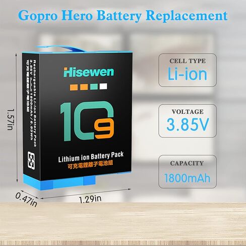 Hisewen 2 حزمة بطارية لـ Hero 11 Black، GoPro Hero 10، GoPro Hero 9، 3-Channel Hero 10 شاحن بطارية لـ GoPro 9/10/11 بطارية AHDBT-901 ADDBD-001 in Kuwait