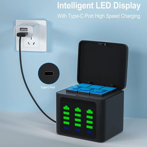 Hisewen 2 حزمة بطارية لـ Hero 11 Black، GoPro Hero 10، GoPro Hero 9، 3-Channel Hero 10 شاحن بطارية لـ GoPro 9/10/11 بطارية AHDBT-901 ADDBD-001 in Kuwait