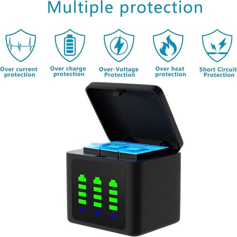 Hisewen 2 حزمة بطارية لـ Hero 11 Black، GoPro Hero 10، GoPro Hero 9، 3-Channel Hero 10 شاحن بطارية لـ GoPro 9/10/11 بطارية AHDBT-901 ADDBD-001 in Kuwait