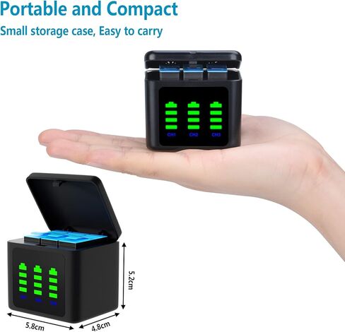 Hisewen 2 حزمة بطارية لـ Hero 11 Black، GoPro Hero 10، GoPro Hero 9، 3-Channel Hero 10 شاحن بطارية لـ GoPro 9/10/11 بطارية AHDBT-901 ADDBD-001 in Kuwait