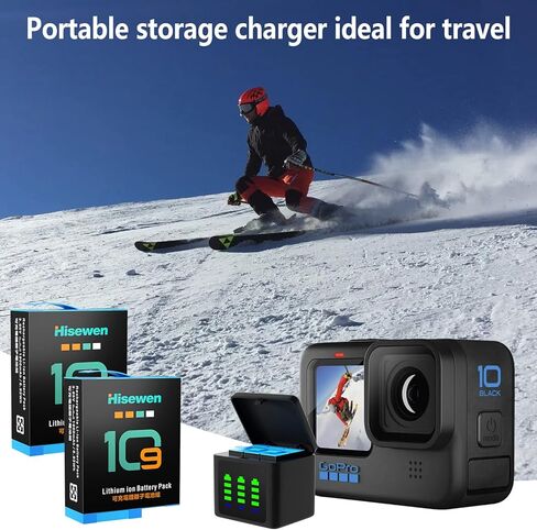 Hisewen 2 حزمة بطارية لـ Hero 11 Black، GoPro Hero 10، GoPro Hero 9، 3-Channel Hero 10 شاحن بطارية لـ GoPro 9/10/11 بطارية AHDBT-901 ADDBD-001 in Kuwait