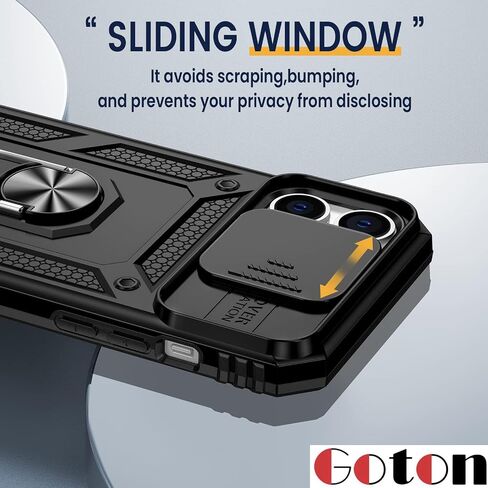 حافظة Goton Armor لهاتف iPhone 13 Pro Max مع حامل مع غطاء كاميرا منزلق ومسند عسكري مقاوم للصدمات شديد التحمل مع حامل مغناطيسي للسيارة لهاتف iPhone 13 Pro Max 6.7 أزرق in Kuwait
