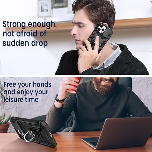 حافظة Goton Armor لهاتف iPhone 13 Pro Max مع حامل مع غطاء كاميرا منزلق ومسند عسكري مقاوم للصدمات شديد التحمل مع حامل مغناطيسي للسيارة لهاتف iPhone 13 Pro Max 6.7 أزرق in Kuwait